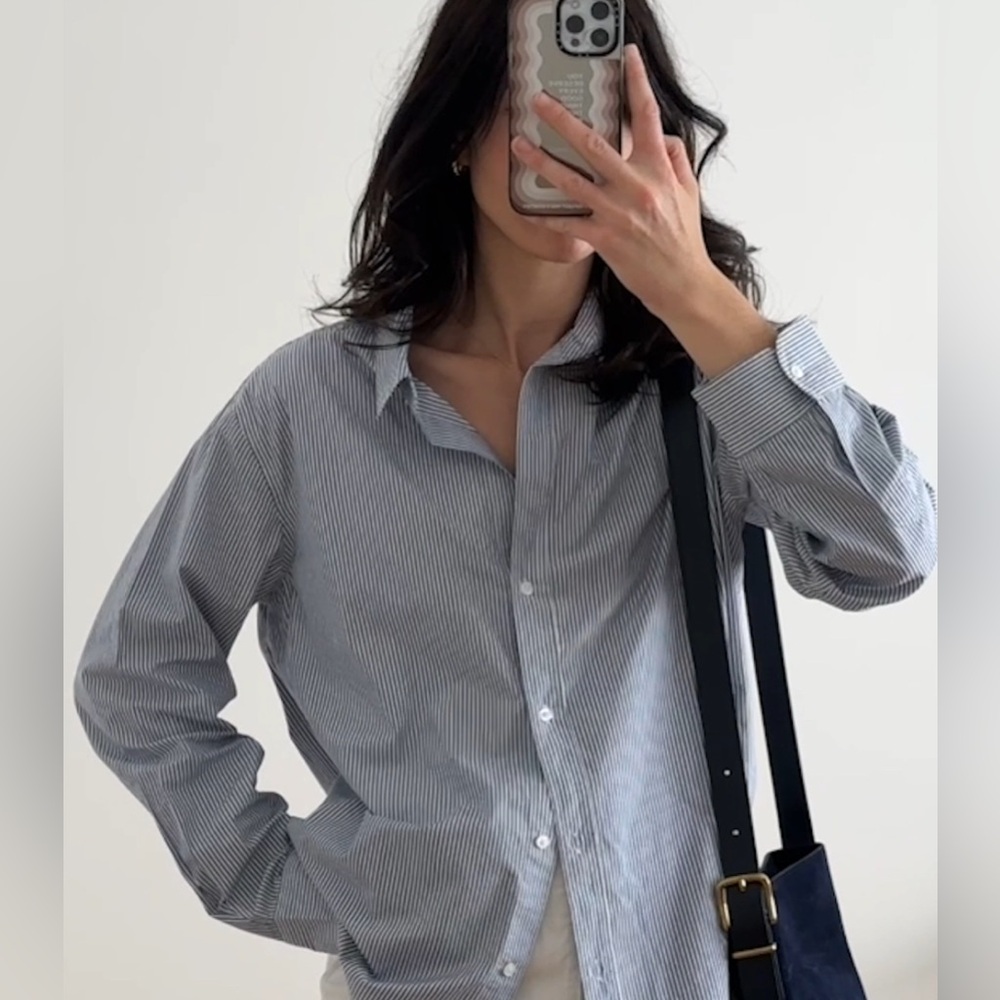 Quince Blue and White Pinstripe Poplin Shirt